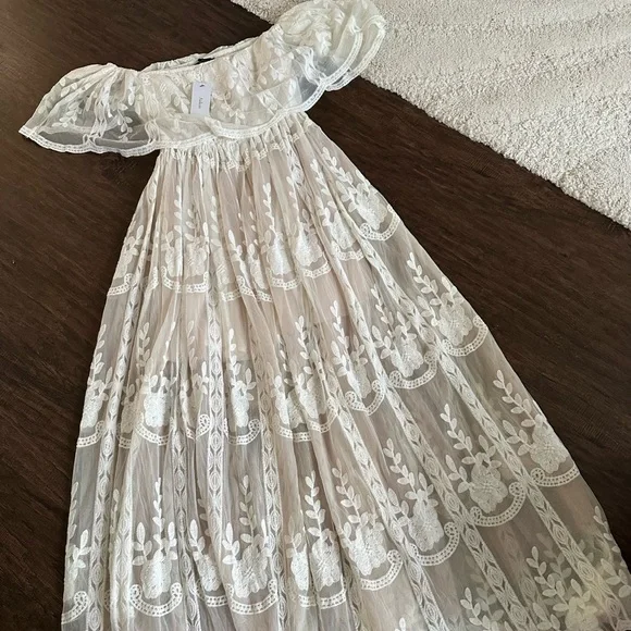 chinese dress ladies Zapaka Women Long Sleeves Bodycon Homecoming Dress Square Neck Lace Little White Dress, White / XL